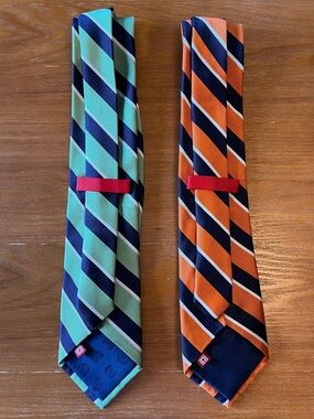 Chaps Ralph Lauren Silk Tie Bundle Set of 2 Preppy Stripe Navy Green Orange